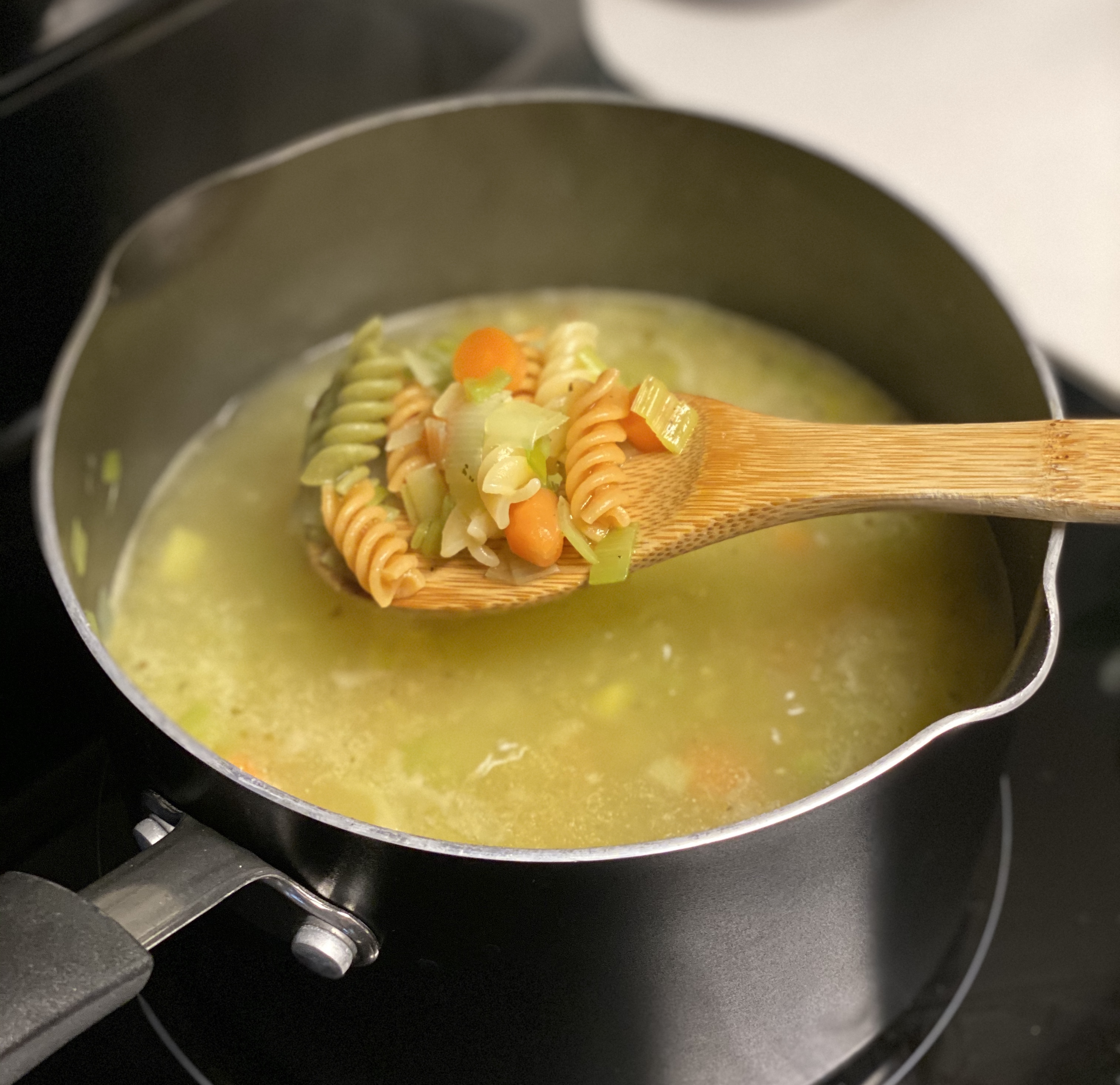 Vegetable carrot leek noodle soup