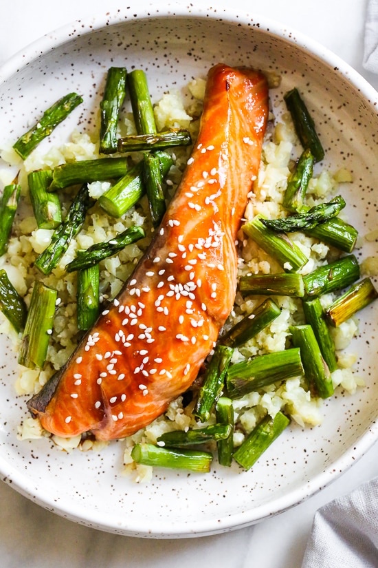 Teriyaki glazed salmon sheet pan