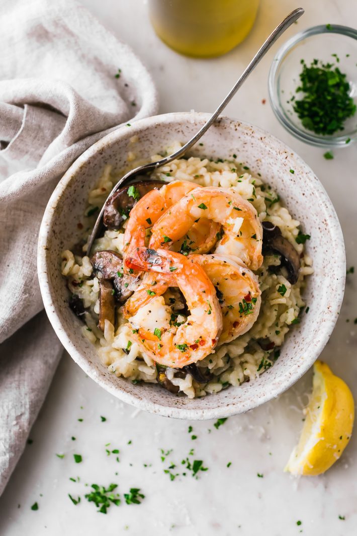 Mushroom shrimp Parmesan risotto